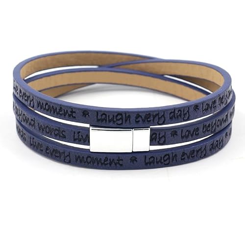 Generisch Armband Herren Leder, Handgewebtes, Modisches, Mehrschichtiges Armband Aus Pu-Leder Mit Magnetschnalle Und Gravurprägung, Energieschmuck Für Männer Und Frauen, Marineblau von Generisch