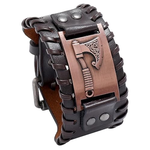 Generisch Armband Herren Leder, Herren Echtlederarmband Mit Wikinger Braunem Tomahawk Handgefertigtes Geflochtenes Armband Gürtelschnalle Punkschmuck Mit Beutel Geschenke Für Freund Ehemann Roség von Generisch