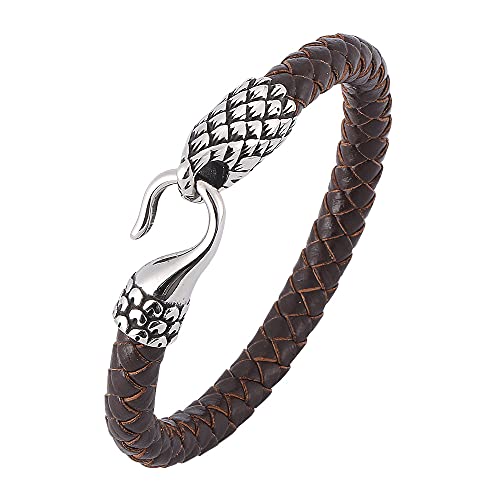 Generisch Armband Herren Leder, Herrenarmband Aus Echtem Leder Mit Hakenverschluss, Braun, Handgefertigt, Geflochtenes Manschettenarmband, Herrenschmuck Mit Beutel, Geschenke Für Teenager Und Junge von Generisch