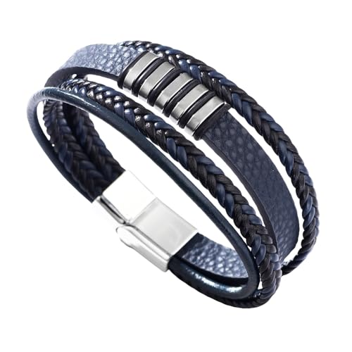 Generisch Armband Herren Leder, Kreatives Mehrlagiges Armband Im Gothic Stil, Geflochtenes Lederarmband, Punk Manschettenarmreif Für Männer, Frauen Und Väter, Schmuck Mit Geschenkbox, Blau, 19 Cm Generisch Armband Herren Leder, Kreatives Mehrlagiges Armband Im Gothic Stil, Geflochtenes Lederarmband, Punk Manschettenarmreif Für Männer, Frauen Und Väter, Schmuck Mit Geschenkbox, Blau, 19 Cm von Generisch