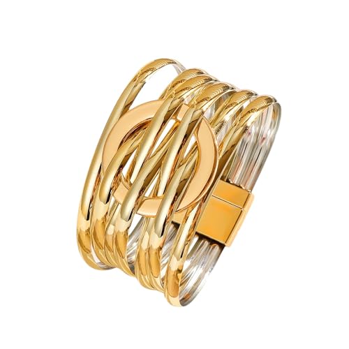 Generisch Armband Herren Leder, Wickelarmband Aus Leder Mit Kreisförmigem Charm Für Damen, Handgefertigt, Boho Armreif Mit Magnetverschluss, Mehrschichtiger Stapelbarer Modeschmuck Für Frauen Und von Generisch