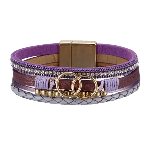 Generisch Armband Herren Leder, Wickelarmband Aus Leder Mit Kreisförmigem Charm Für Damen, Stapelbar, Handgefertigt, Unendlichkeits Armreif Mit Magnetverschluss, Boho Edelsteinschmuck Für Frauen, von Generisch