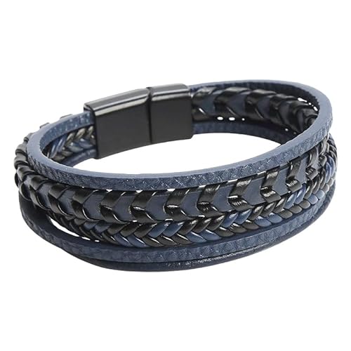 Generisch Armband Herren Leder,Handgewebtes Mehrschichtiges Armband Mit Magnetschnalle Aus Modischer Legierung, Energieschmuck Für Männer, Dunkelblau, 21 Cm Generisch Armband Herren Leder,Handgewebtes Mehrschichtiges Armband Mit Magnetschnalle Aus Modischer Legierung, Energieschmuck Für Männer, Dunkelblau, 21 Cm von Generisch