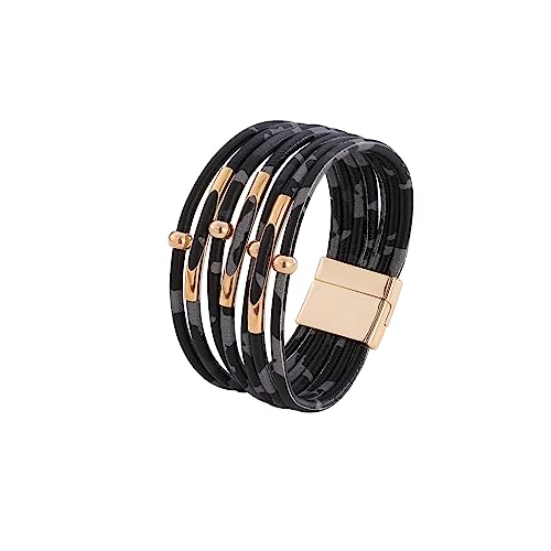 Generisch Armband Herren Leder,Handgewebtes Mehrschichtiges Modisches Armband Aus Pu-Leder Mit Leopardenmuster Und Perlen Und Magnetschnalle, Energieschmuck Für Frauen, Leopardenweiß von Generisch