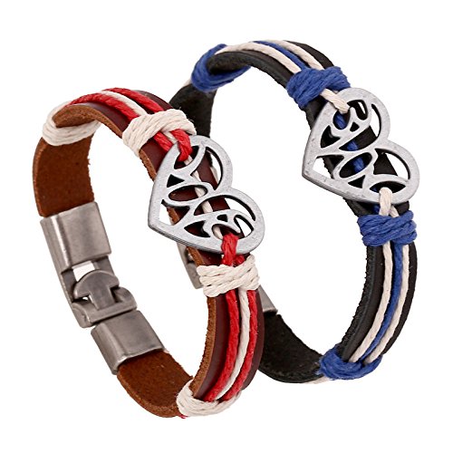 Generisch Armband Leder Herren, 2 Stück Leder Paararmbänder Liebesherz Handgefertigtes Geflochtenes Freundschaftsarmband Paarschmuck Mit Beutel Geschenke Für Die Liebende Ehefrau Ehemann von Generisch
