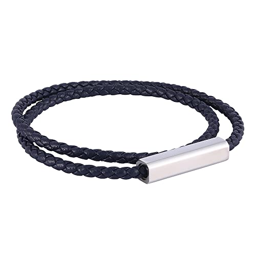 Generisch Armband Leder Herren, 4Mm Magnetverschluss Lederarmband Marineblau Handgefertigtes Geflochtenes Armband Dünner Paarschmuck Mit Beutel Geburtstagsgeschenke Für Ihn Freund Beste Freundin von Generisch
