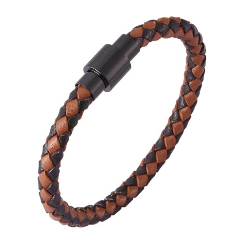 Generisch Armband Leder Herren, 6Mm Geflochtenes Lederarmband Für Männer Handgefertigtes Armband Mit Magnetverschluss Dünn Vintage Schmuck Mit Beutel Geschenke Für Freund Ehemann Schwarz Braun 1 von Generisch