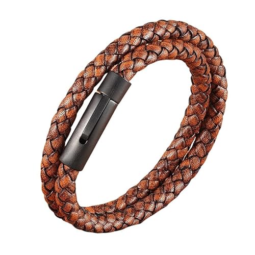 Generisch Armband Leder Herren, Handgefertigte Geflochtene Lederarmbänder Mit Hakenverschluss Wickelarmreif Dünn Vintage Armbänder Kreativer Geburtstagsschmuck Für Damen Herren Braun 19Cm von Generisch