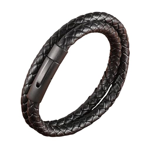 Generisch Armband Leder Herren, Handgefertigte Geflochtene Lederarmbänder Mit Hakenverschluss Wickelarmreif Dünn Vintage Armbänder Kreativer Geburtstagsschmuck Für Damen Herren Schwarz 23Cm von Generisch