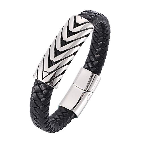 Generisch Armband Leder Herren, Herren Echtlederarmband Mit Magnetverschluss Schwarz Handgefertigtes Geflochtenes Armband Punk Herrenschmuck Geburtstagsgeschenke Für Ihn Freund Bester Freund von Generisch