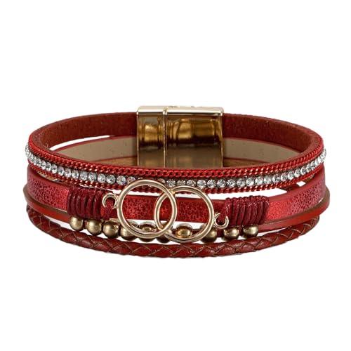 Generisch Armband Leder Herren, Wickelarmband Aus Leder Mit Kreisförmigem Charm Für Damen, Stapelbar, Handgefertigt, Unendlichkeits Armreif Mit Magnetverschluss, Boho Edelsteinschmuck Für Frauen, von Generisch