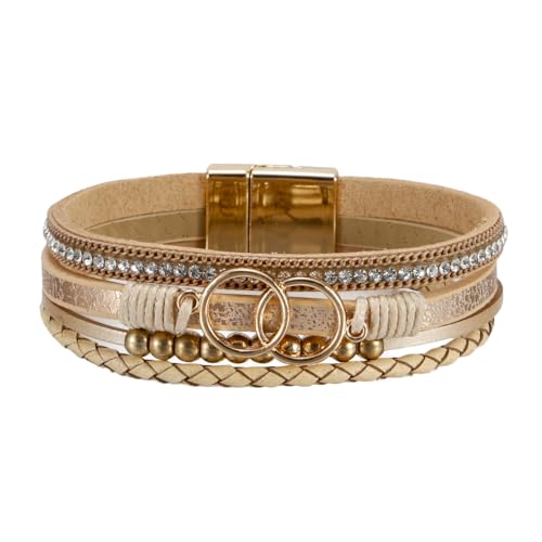 Generisch Armband Leder Herren, Wickelarmband Aus Leder Mit Kreisförmigem Charm Für Damen, Stapelbar, Handgefertigt, Unendlichkeits Armreif Mit Magnetverschluss, Boho Edelsteinschmuck Für Frauen, von Generisch