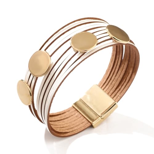 Generisch Armband Leder Herren,Handgewebtes Mehrschichtiges High-End-Scheiben-Magnetschnallen-Lederarmband, Energieschmuck Für Männer Und Frauen, Schwarz von Generisch