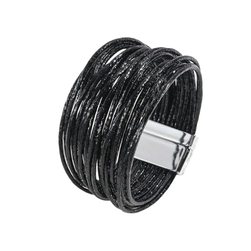 Generisch Armband Leder Herren,Handgewebtes Mehrschichtiges Modisches Bohemian- Armband Aus Pu-Leder Mit Magnetschnalle, Energieschmuck Für Frauen Xt-Gold von Generisch