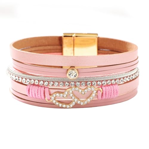 Generisch Armband Leder Herren,Handgewebtes Mehrschichtiges Modisches Bohemian Love Diamond Magnetschnalle Lederarmband, Energieschmuck Für Frauen Off White von Generisch