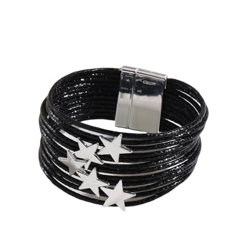 Generisch Armband Leder Herren,Handgewebtes Mehrschichtiges Modisches Fünfzackiges Stern-Accessoire Mit Magnetschnalle Aus Leder, Energieschmuck Für Frauen Champagner von Generisch