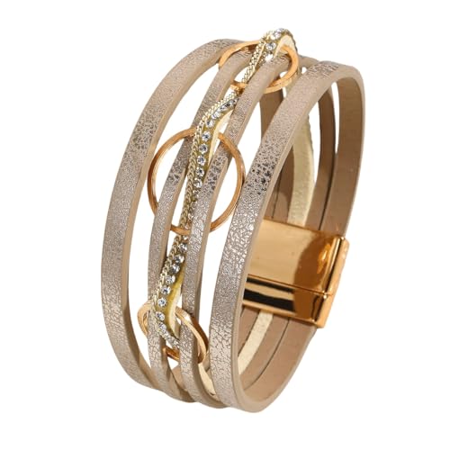 Generisch Armband Leder Herren,Handgewebtes Mehrschichtiges Wickelarmband Aus Pu-Leder Im Bohemian-Stil Mit Drei Magnetschnallen, Energieschmuck Für Frauen von Generisch