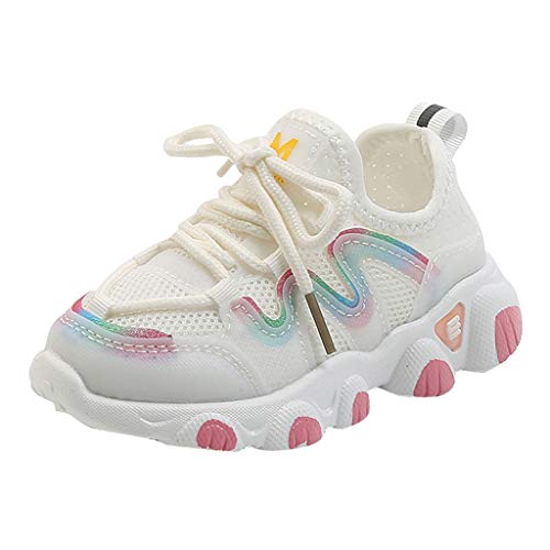 Generisch Atmungsaktive Baby Sneakers für Säuglinge weiche Schuhe Kleinkind Netz Spitze up Mädchen Kinder bequem Laufschuhe (White, 24 Toddler) von Generisch