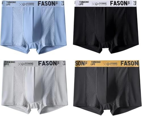 Generisch Atmungsaktive Herren-Unterhosen aus Eisseidennetzgewebe – ultradünne Boxershorts im Multipack (4–6 Paar)(4pcs Mixed Color 03,Large) von Generisch
