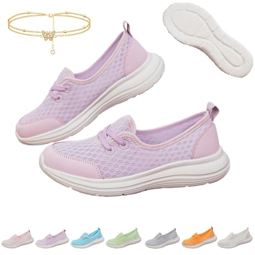 Generisch Azdealy Orthopädische Schuhe for Damen, Bequeme orthopädische Damenschuhe mit weicher Sohle und Mesh-Gewebe, Slip-On-Wanderschuhe mit Fußgewölbeunterstützung(Lila,40 EU) von Generisch
