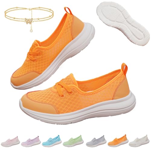 Generisch Azdealy Orthopädische Schuhe for Damen, Bequeme orthopädische Damenschuhe mit weicher Sohle und Mesh-Gewebe, Slip-On-Wanderschuhe mit Fußgewölbeunterstützung(Orange,37 EU) von Generisch