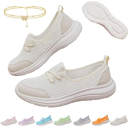 Generisch Azdealy Orthopädische Schuhe for Damen, Bequeme orthopädische Damenschuhe mit weicher Sohle und Mesh-Gewebe, Slip-On-Wanderschuhe mit Fußgewölbeunterstützung(Weiß,37 EU) von Generisch