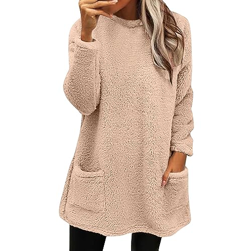 Generisch B Ware Retouren Pullover Damen Lang Teddy Fleece Flauschig Pulli Weich Winter Warm Sweatshirt Langarm Fleecepulli Plüsch Tops Oberteile Mit Taschen Blacks Friday Angebote von Generisch