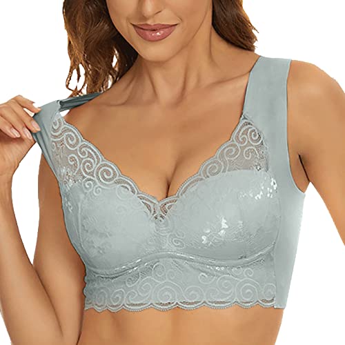 Generisch BH Damen Ohne Bügel Komfort Spitze Nahtloser Minimizer BH Starker Halt Klassischer Push Up Soft Damen-BHS Baumwoll Atmungsaktiv Bralette Wohlfühl Bustiers Grau XXL von Generisch