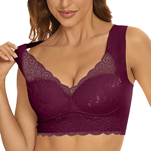 Generisch BH Damen Ohne Bügel Komfort Spitze Nahtloser Minimizer BH Starker Halt Klassischer Push Up Soft Damen-BHS Baumwoll Atmungsaktiv Bralette Wohlfühl Bustiers Top Lila XL von Generisch