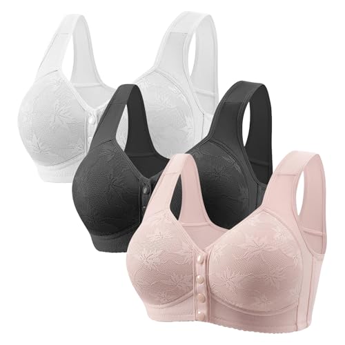 Generisch BH Damen Ohne Bügel Push Up 3pcs Set V-Ausschnitt Soft Bequemer Seamless Nahtloser BHS Klassischer Bra mit Frontverschluss (Red, XXXXXL) von Generisch
