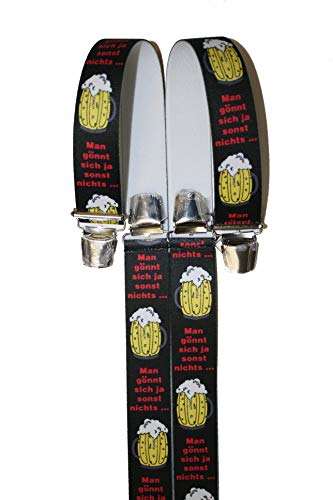 EDERER BIER - Hosenträger- Man gönnt sich ja sonst nichts ÖSTERREICH - AUSTRIA - Wien - im BIER-Design 35mm Breit in H-Form mit 4 extra starken Clips UNI/Bier Man gönnt schwarz P-004 von EDERER
