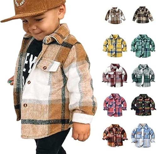 Generisch Baby Jacke Junge Herbstjacke Herren,Kariert Langarm Revers Button Down Jacke Kinder Kleinkind Flanell Shirt Jacke Baby Mantel Junge Winterjacke Kinder Mädchen Kaffee 110 von Generisch