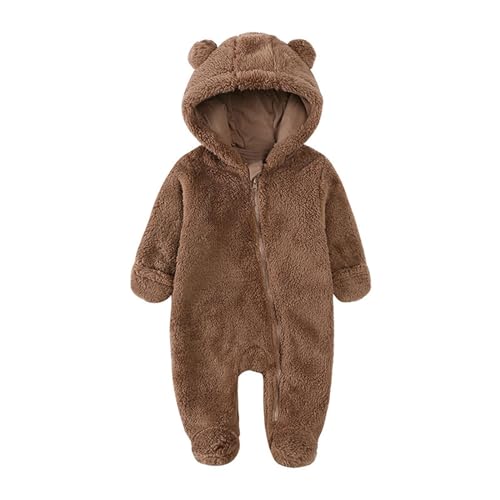 Generisch Baby Junge Mädchen Schneeanzug mit Kapuze und Reißverschluss Winter Neugeborene Flanell Strampler Oberbekleidung Overall Unisex Baby Kleidung Einfarbig von Generisch