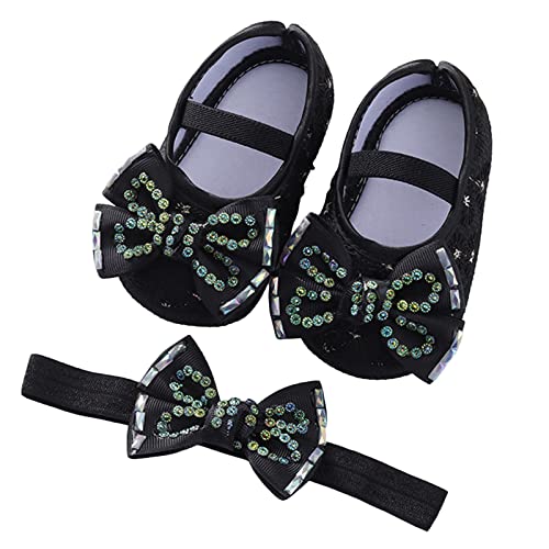 Generisch Baby Kleidung Babyschuhe, modische weiche Sohle, Kleinkindschuhe, Perlenkleid, Blumen-Prinzessin-Schuhe, Kleinkindschuhe (Black, 19 Infant) von Generisch