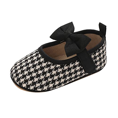 Generisch Baby Kleidung Frühling Baby Kleinkind Schuhe Mädchen Flacher Boden rutschfest leicht bequem Schleife Hahnentritt Hakenschlaufe (Black, 19 Infant) von Generisch