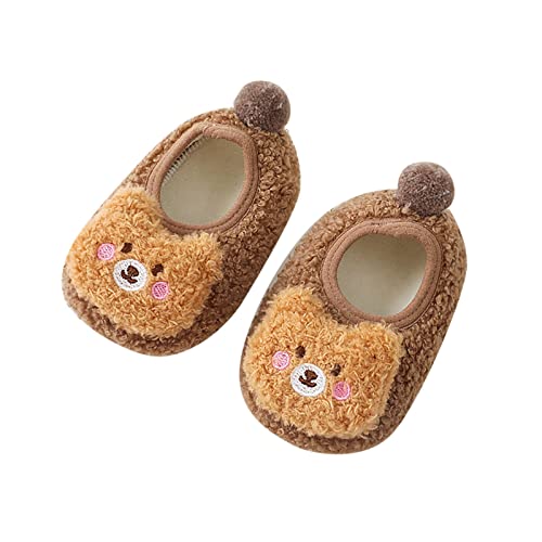 Generisch Baby Kleidung Winter-Kinder-Kleinkind-Schuhe für Jungen Mädchen Bodenschuhe mit flachem Boden, rutschfest, warm bequem, Cartoon- (Brown, 22 Toddler) von Generisch
