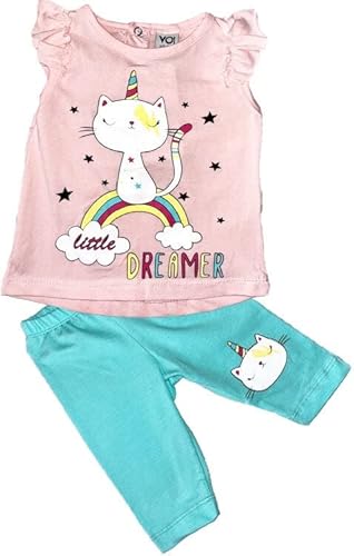 Generisch Baby Mädchen Unicorn Einhorn Sommerset T-Shirt mit Kurzleggins 100% Baumwolle Bluse (Rosa; 80-86) von Generisch