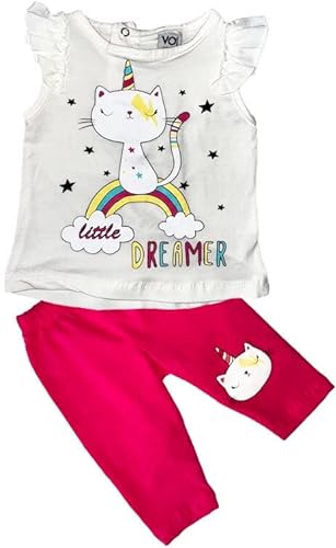 Generisch Baby Mädchen Unicorn Einhorn Sommerset T-Shirt mit Kurzleggins 100% Baumwolle Bluse (Weiß; 74-80) von Generisch