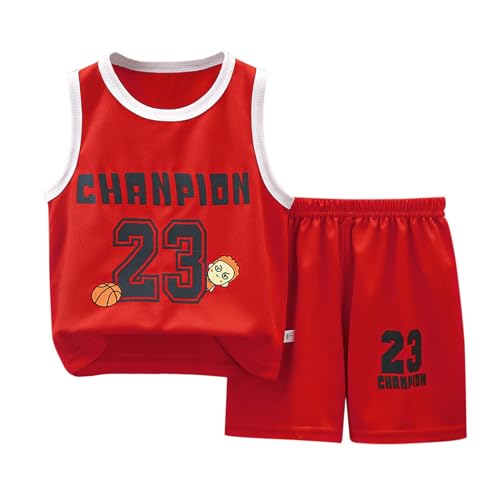 Generisch Baby Outfit Junge Fotoshooting 2-teiliges Basketball-Performance-Tanktop und Mesh-Shorts-Set Strampler Junge 86 (Red, 2-3 Years) von Generisch