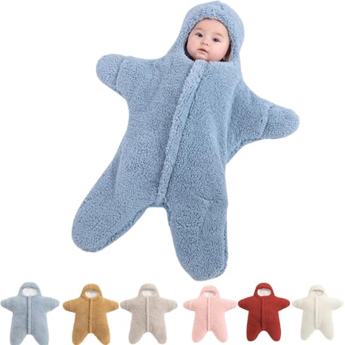 Generisch Baby-Strampler Mit Seestern, Dicker, Tragbarer Baby-Strampler Mit Seestern Aus Fleece, Wickelsack FüR Neugeborene Mit Seestern (Month Blue, 6【Etwa 2-6 Monate】) von Generisch