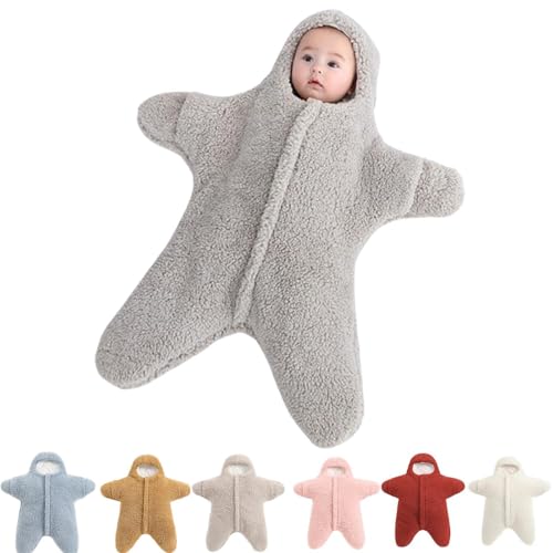 Generisch Baby-Strampler Mit Seestern, Dicker, Tragbarer Baby-Strampler Mit Seestern Aus Fleece, Wickelsack FüR Neugeborene Mit Seestern (Month Gray, 6【Etwa 2-6 Monate】) von Generisch