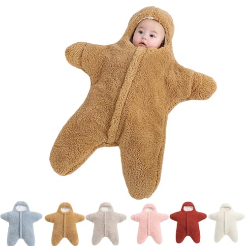 Generisch Baby-Strampler Mit Seestern, Dicker, Tragbarer Baby-Strampler Mit Seestern Aus Fleece, Wickelsack FüR Neugeborene Mit Seestern (Month Khaki, 6【Etwa 2-6 Monate】) von Generisch