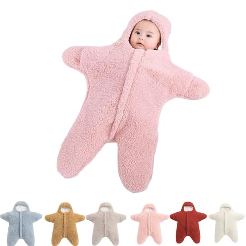 Generisch Baby-Strampler Mit Seestern, Dicker, Tragbarer Baby-Strampler Mit Seestern Aus Fleece, Wickelsack FüR Neugeborene Mit Seestern (Month Pink, 9【Ungefähr 6-12 Monate】) von Generisch