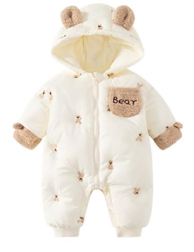 Generisch Baby Winterjacke Schneeanzug Overall mit Kapuze, Strampler Jungen Mädchen Langarm Jumpsuit Warm Outfits Geschenk Erstausstattung (Beige, 90 cm) von Generisch