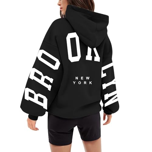 Generisch Backprint Hoodie Damen Mit Brooklyn Aufdruck Oversize Pullover Mit Kapuze College Hoody Athletic Sweatshirt Baumwolle Freizeit Kapuzenpullover Langarm Oberteile Langarmshirt Tops 03 von Generisch