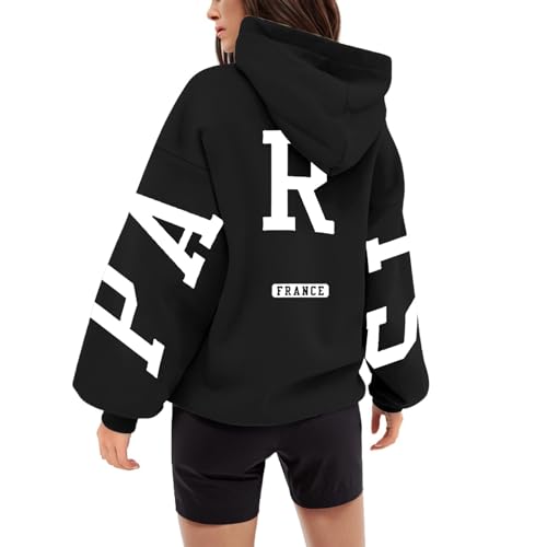 Generisch Backprint Hoodie Damen Mit Paris Aufdruck Oversize Pullover Mit Kapuze College Hoody Athletic Sweatshirt Baumwolle Freizeit Kapuzenpullover Langarm Oberteile Langarmshirt Tops von Generisch