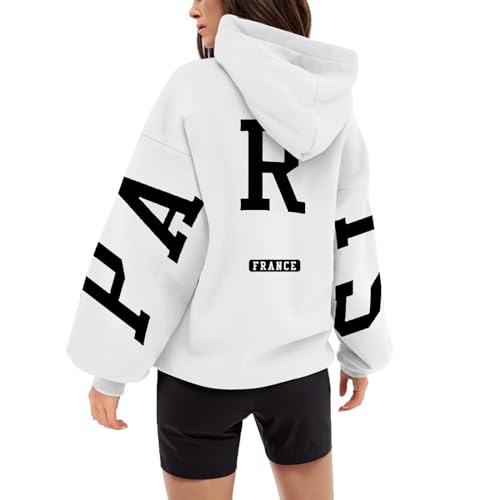 Generisch Backprint Hoodie Damen Mit Paris Aufdruck Oversize Pullover Mit Kapuze College Hoody Athletic Sweatshirt Baumwolle Freizeit Kapuzenpullover Langarm Oberteile Langarmshirt Tops von Generisch