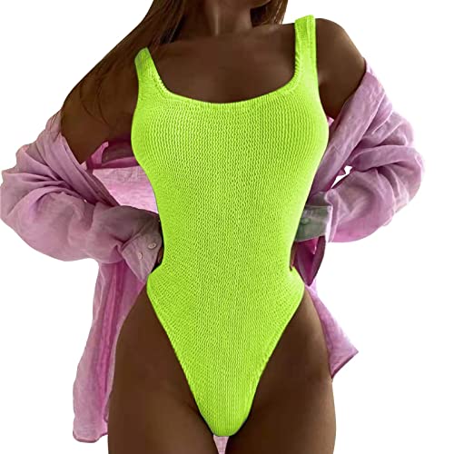 Generisch Badeanz ge f r Frauen Einteiler Bademode Damen Bauch Hohe Taille Badeanzug Wrap Tie Back Monokini 1 St ck Neon Gelb Bikinioberteil 1-teiliger von Generisch