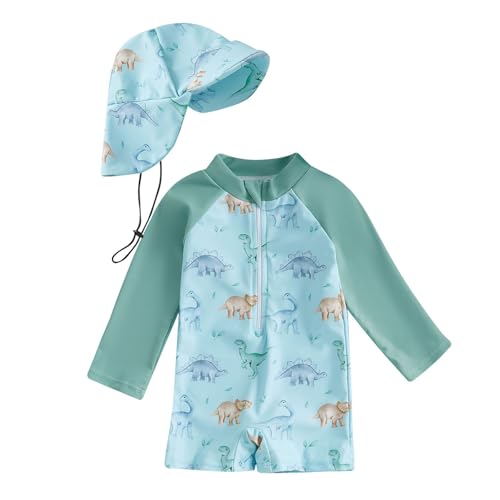 Generisch Badeanzug Baby Jungen Uv Badebekleidung Kleinkind Langarm Einteilige Sport Schwimmanzug mit Badekappe Sonnenhut Kinder Schnell Trocknend Bademode Schutzkleidung mit Reißverschlüsse Badeset von Generisch