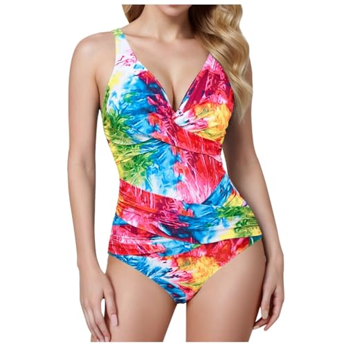 Generisch Badeanzug Damen Bauchweg Badeanzug Push Up Bademode - Badeanzug V-Ausschnitt Mit Shaping Effekt Bauchweg Schwimmanzug Sport Bademode Große Größen Einteiliger Badeanzüge Hot Pink M von Generisch
